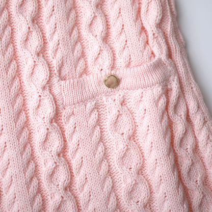 Hope and Henry Organic Cable Bow Sweater Dress – Pale Pink Cable