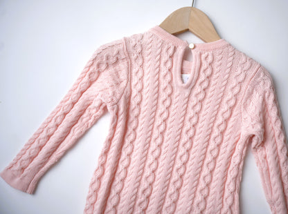 Hope and Henry Organic Cable Bow Sweater Dress – Pale Pink Cable