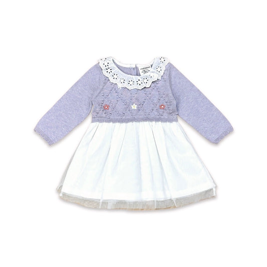 Viverano Organics Floral Embroidered Knit Tutu Dress (Organic Cotton) - Lilac Heather