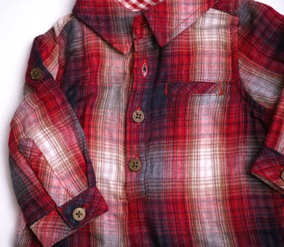 Me & Henry Jasper Woven Onesie – Red/Navy Plaid