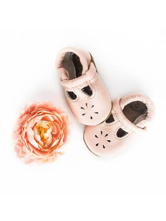 starry knight design pink leather booties Mary Jane baby moccasins 