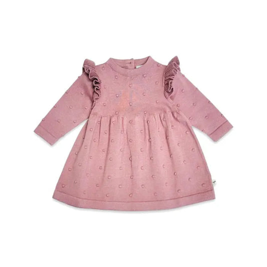 viverano organic cotton baby girl ruffle and bobblesweater knit dress long sleeve fall dress