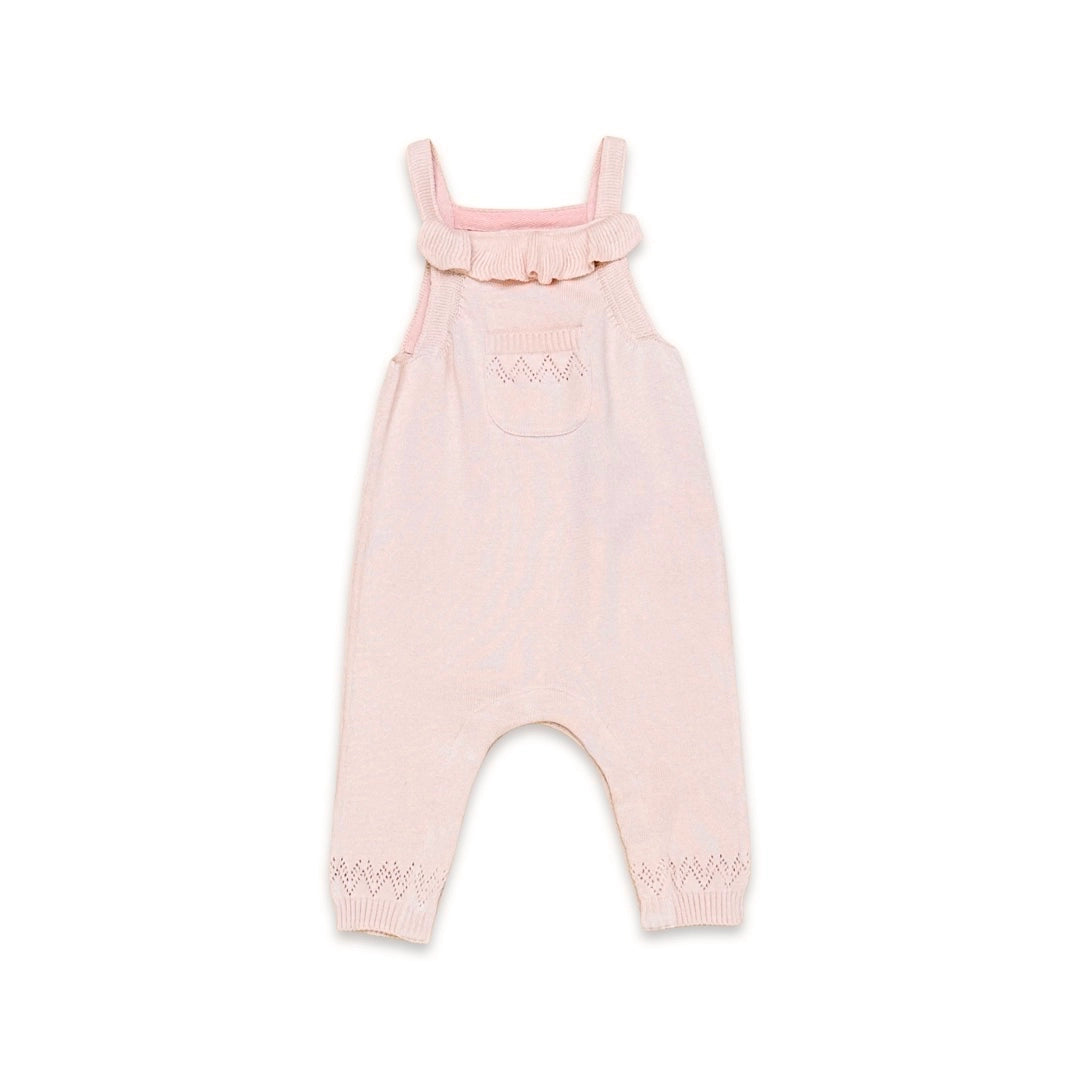 Viverano Organics Ruffle & Pointelle Knit Baby Overall Set (Organic Cotton) – Blush