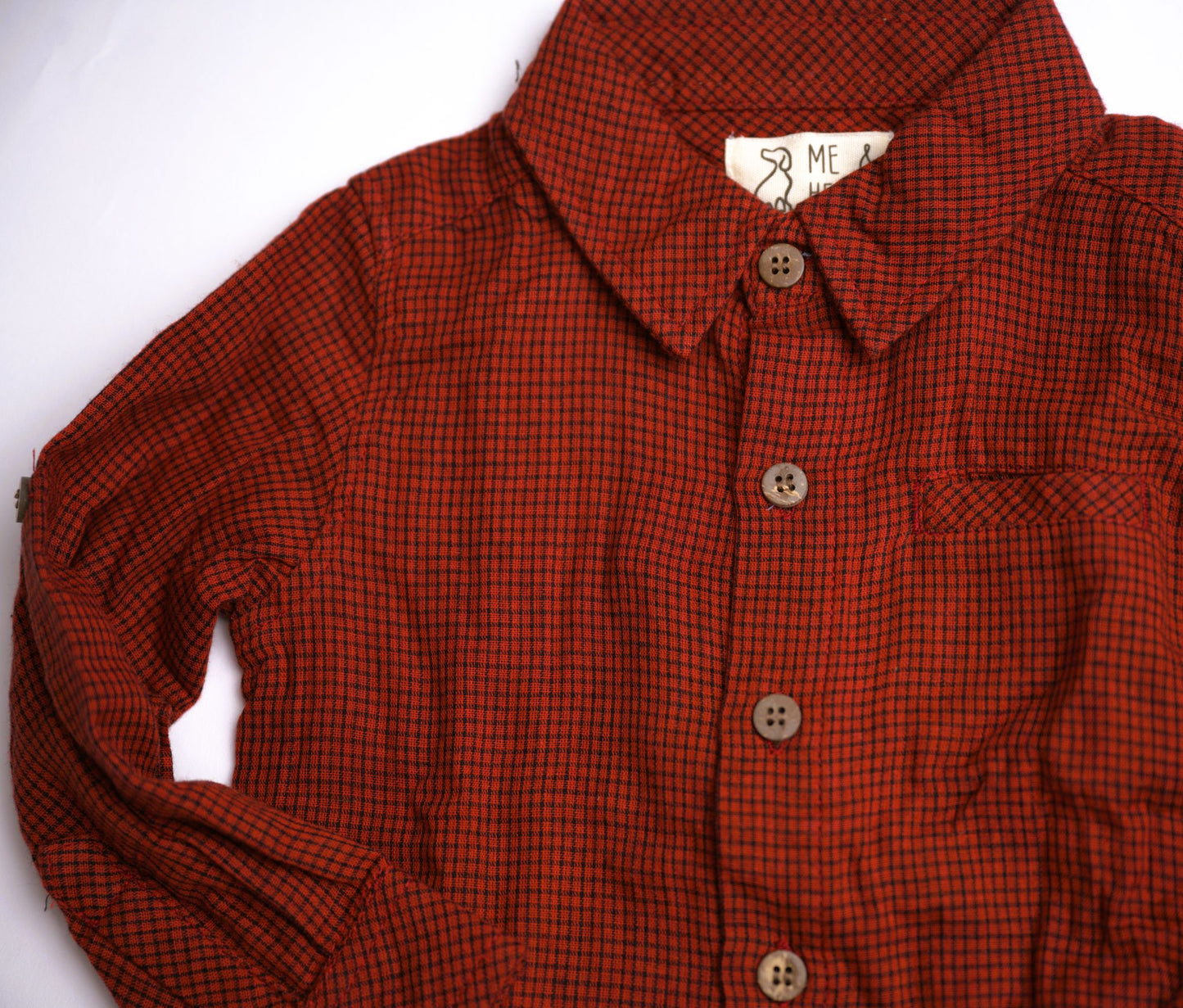 Me & Henry Atwood Woven Shirt – Rust/Black Micro Plaid Unlined