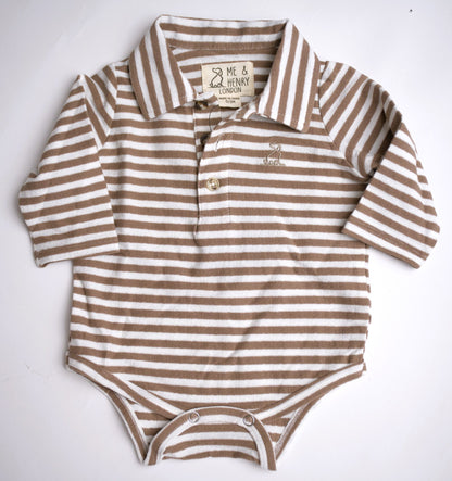 Me & Henry Seymour Polo Onesie – Tan/White