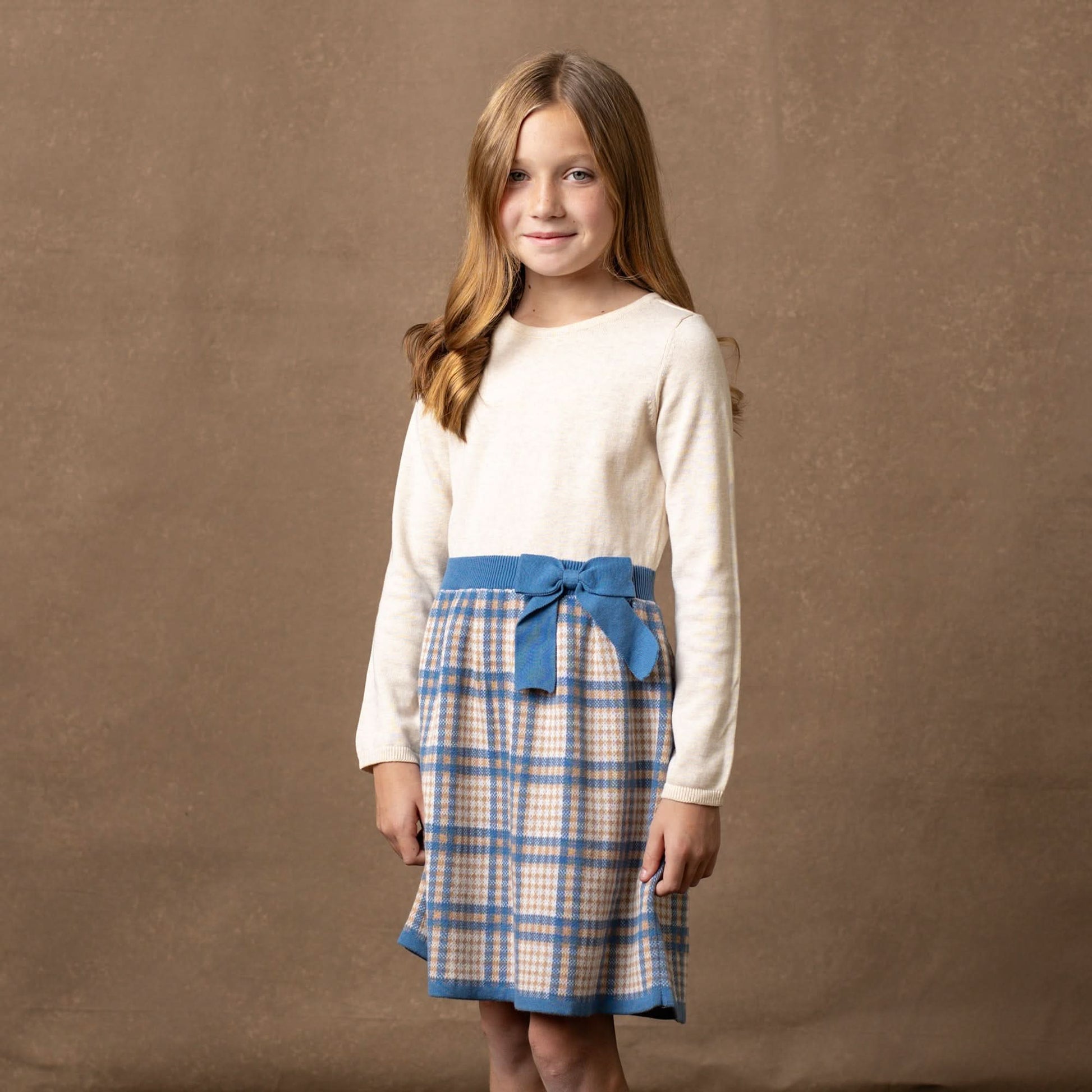 Hope & Henry Baby Girls Organic Long Sleeve Skater Sweater Dress with Bow
