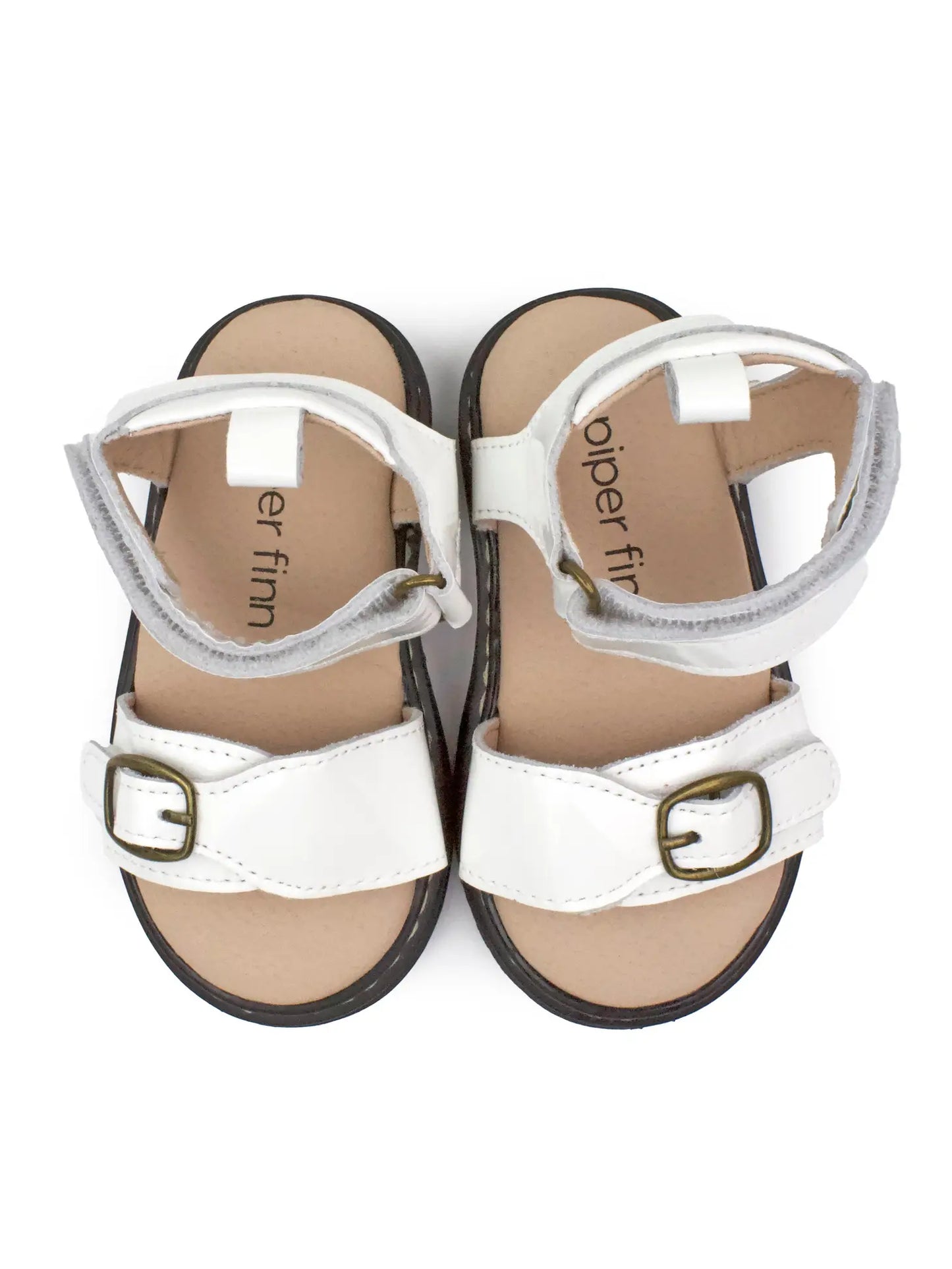 piper Finn white sandal buckle detail velcro 