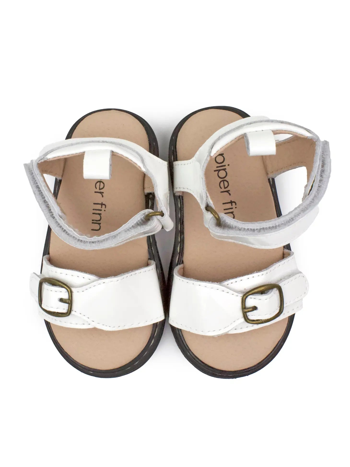 piper Finn white sandal buckle detail velcro 