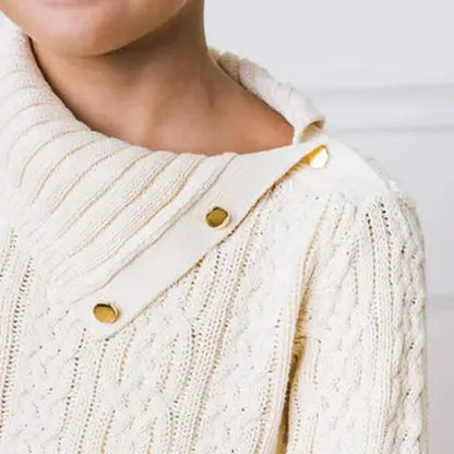 Hope and Henry Split Neck Cable Organic Sweater Dress – Ivory Braid Cable