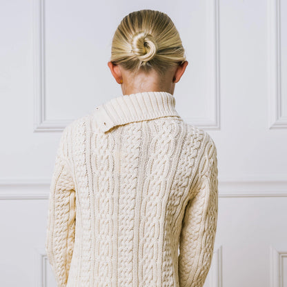 Hope and Henry Split Neck Cable Organic Sweater Dress – Ivory Braid Cable