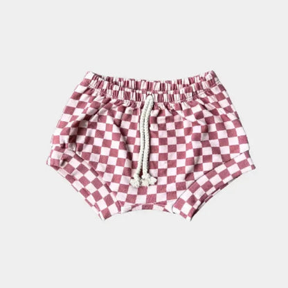 baby sprouts strawberry checked shorties bamboo cotton  pink and mauve