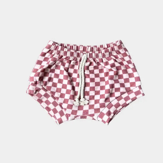 baby sprouts strawberry checked shorties bamboo cotton  pink and mauve