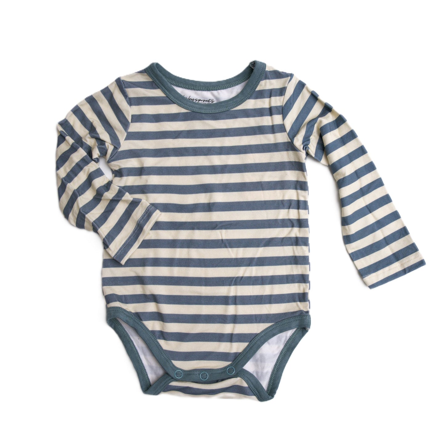baby boy, onesie, long sleeve, teal, blue, stripe, bamboo cotton