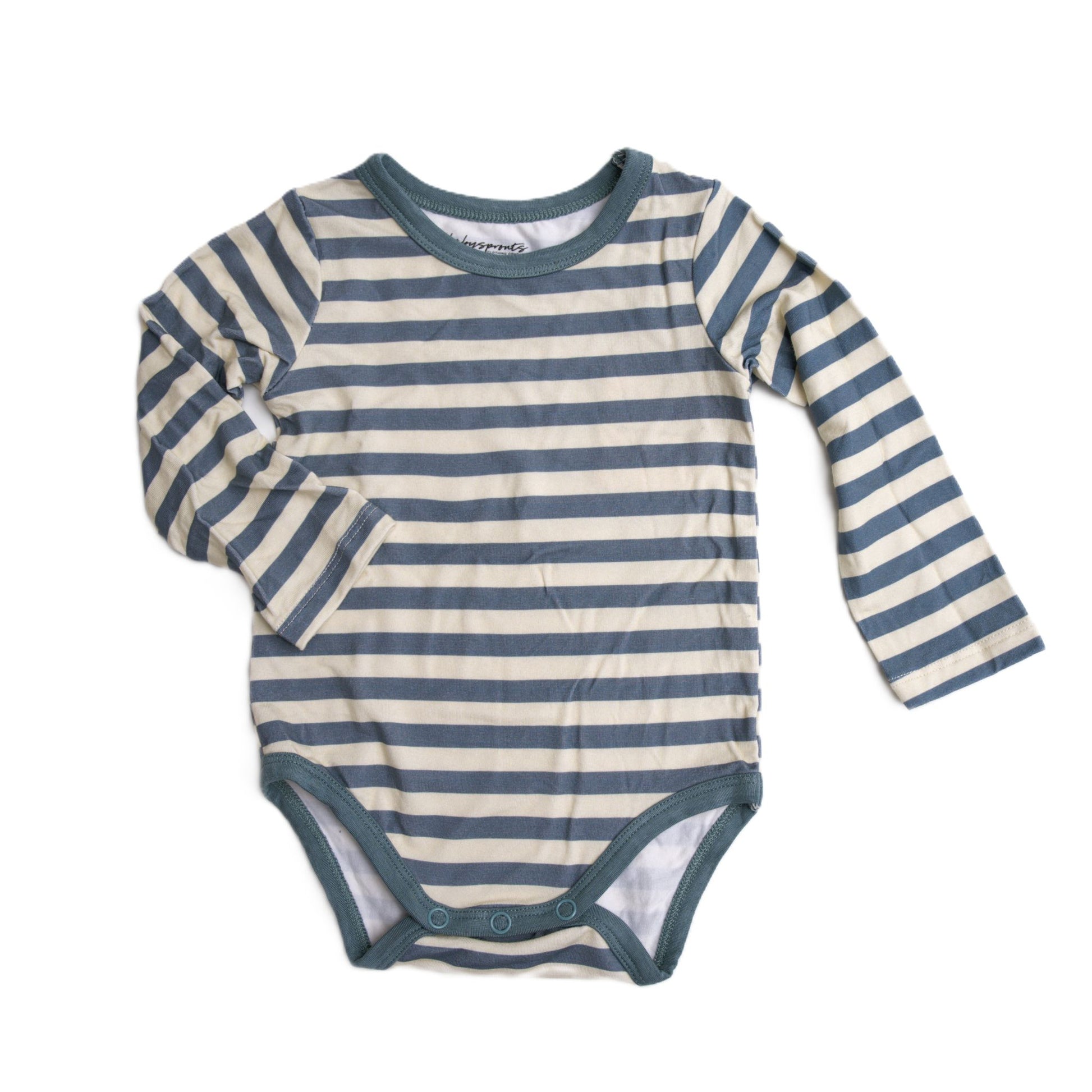 baby boy, onesie, long sleeve, teal, blue, stripe, bamboo cotton