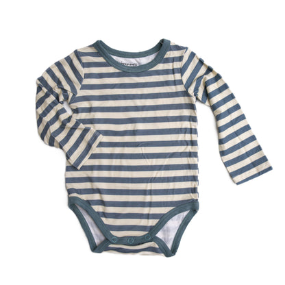 baby boy, onesie, long sleeve, teal, blue, stripe, bamboo cotton