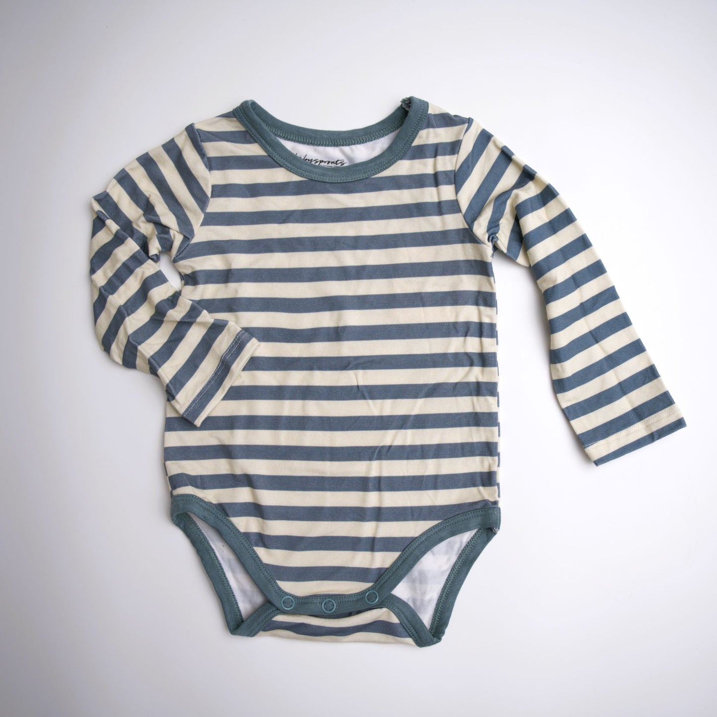 baby boy, onesie, long sleeve, teal, blue, stripe, bamboo cotton