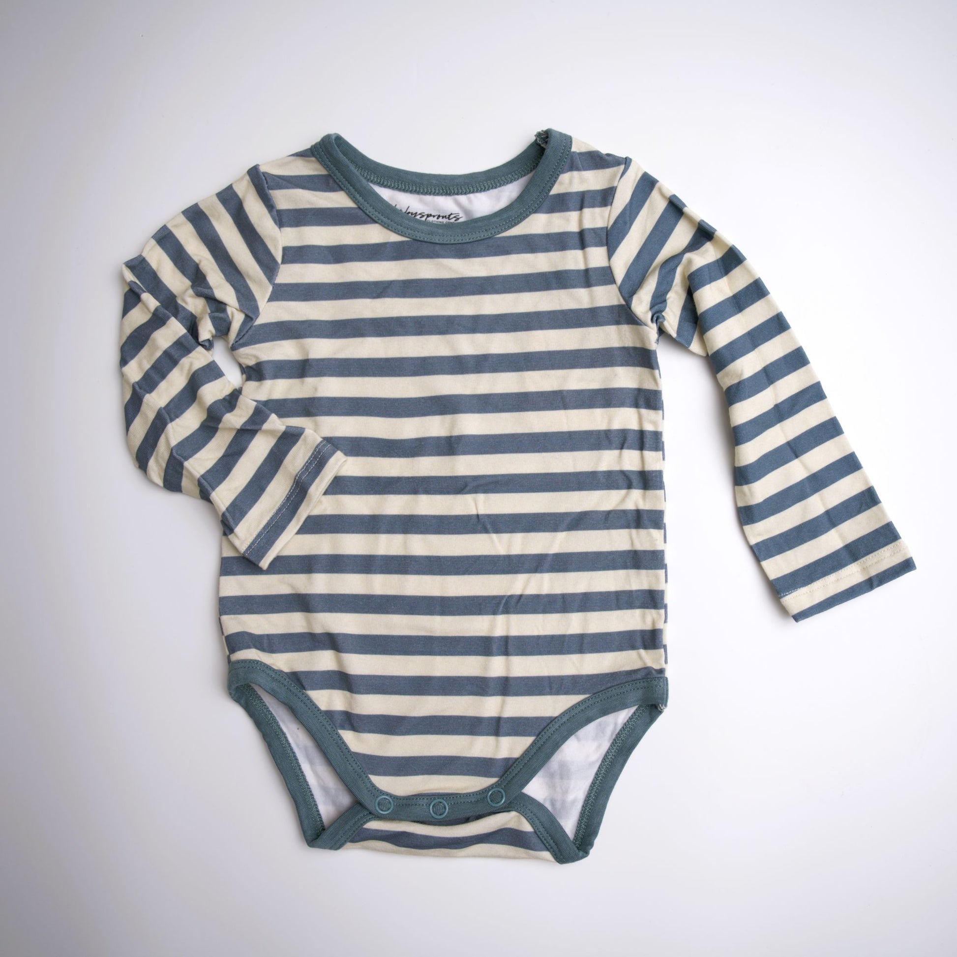 baby boy, onesie, long sleeve, teal, blue, stripe, bamboo cotton