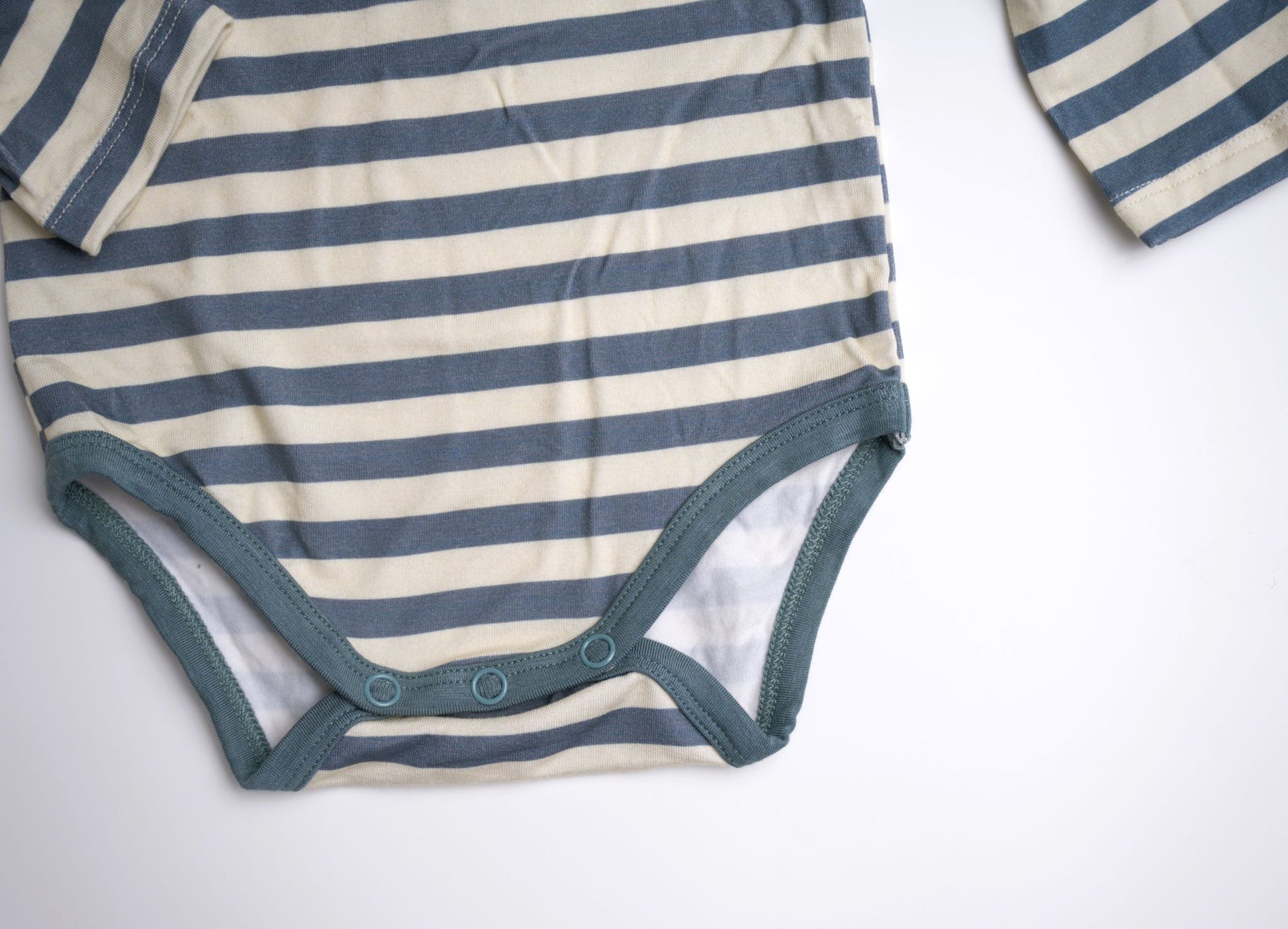 baby boy, onesie, long sleeve, teal, blue, stripe, bamboo cotton