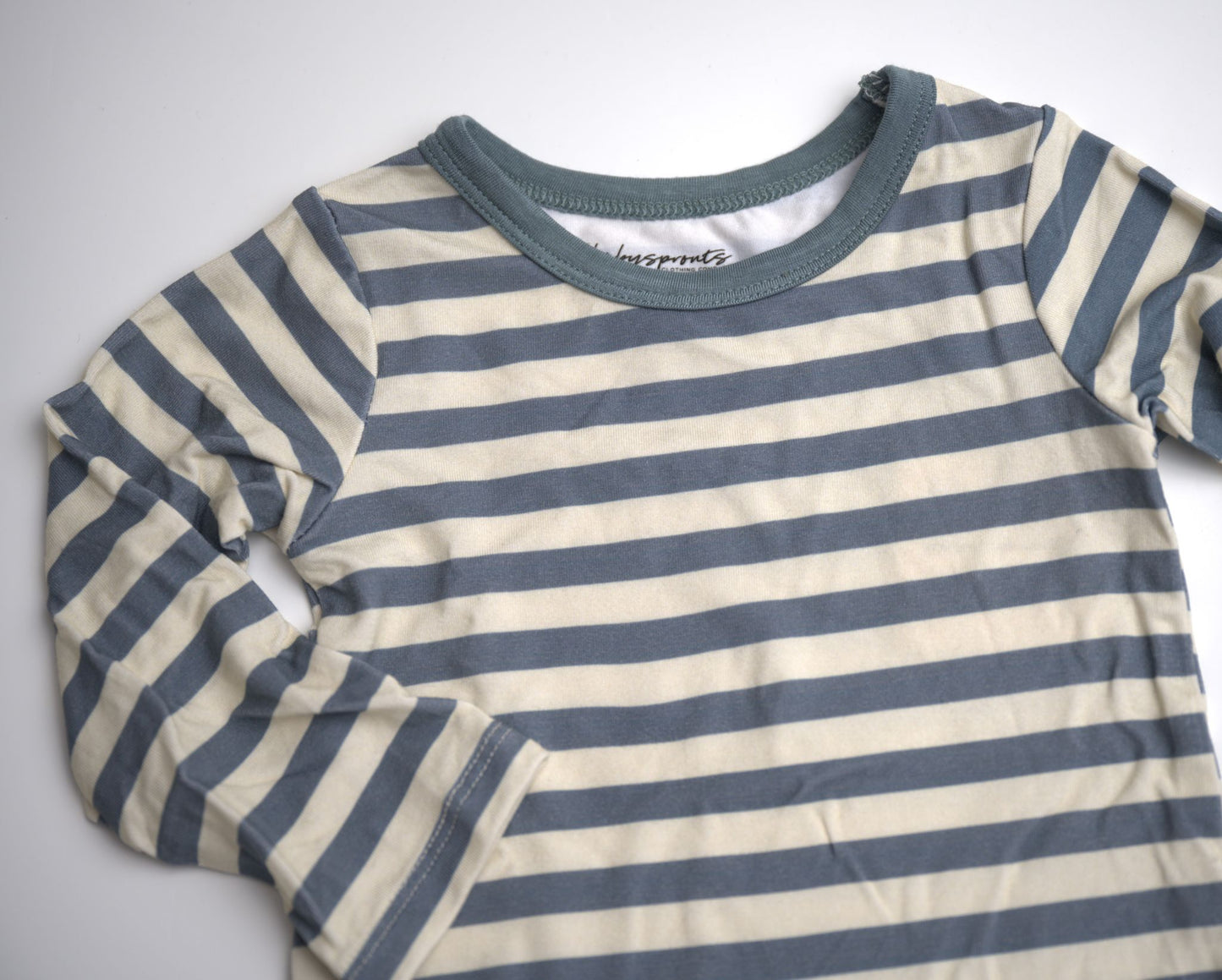 baby boy, onesie, long sleeve, teal, blue, stripe, bamboo cotton