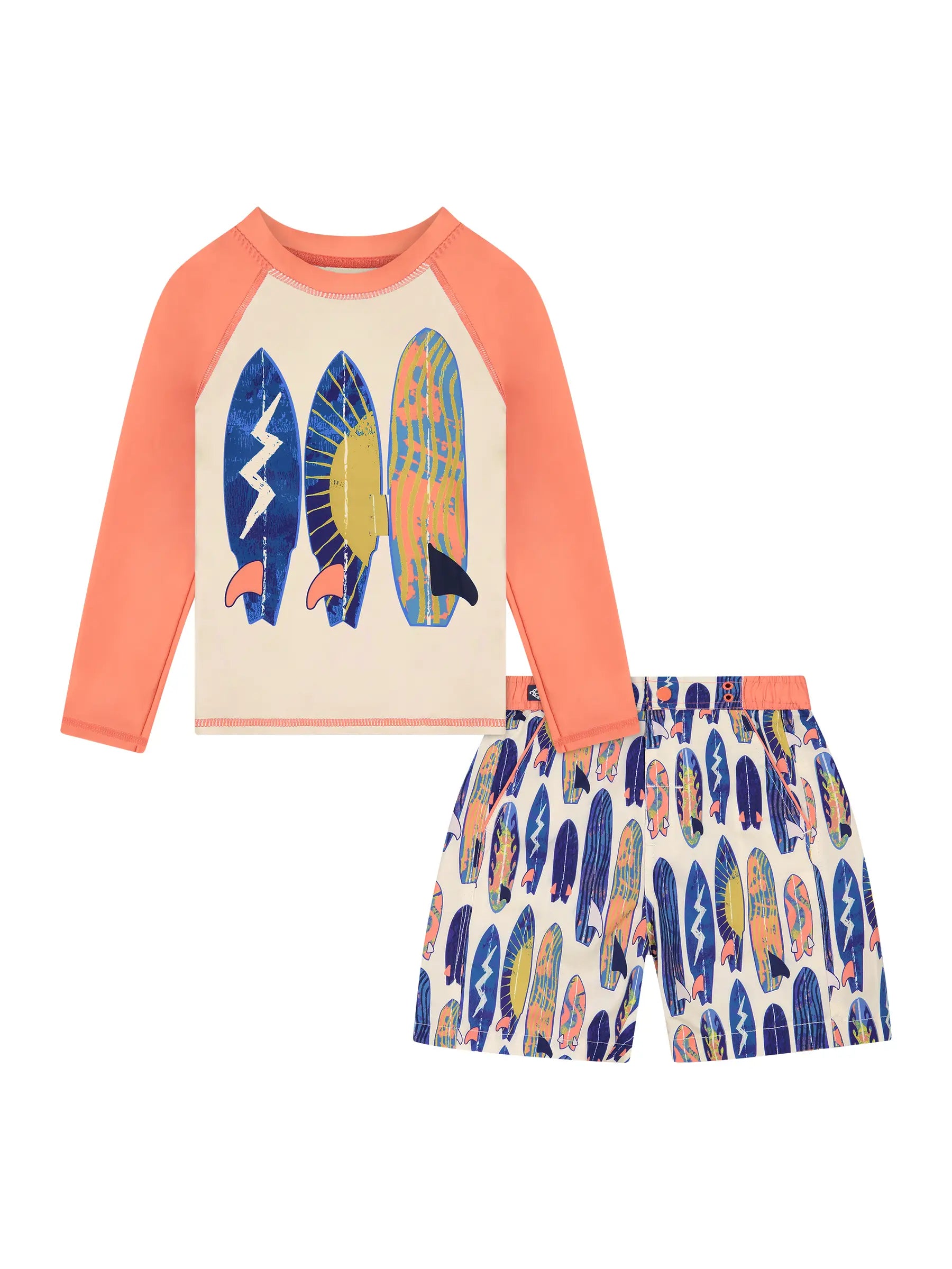 orange surfboard swim suit rashguard swim trunks long sleeve rash guard 
