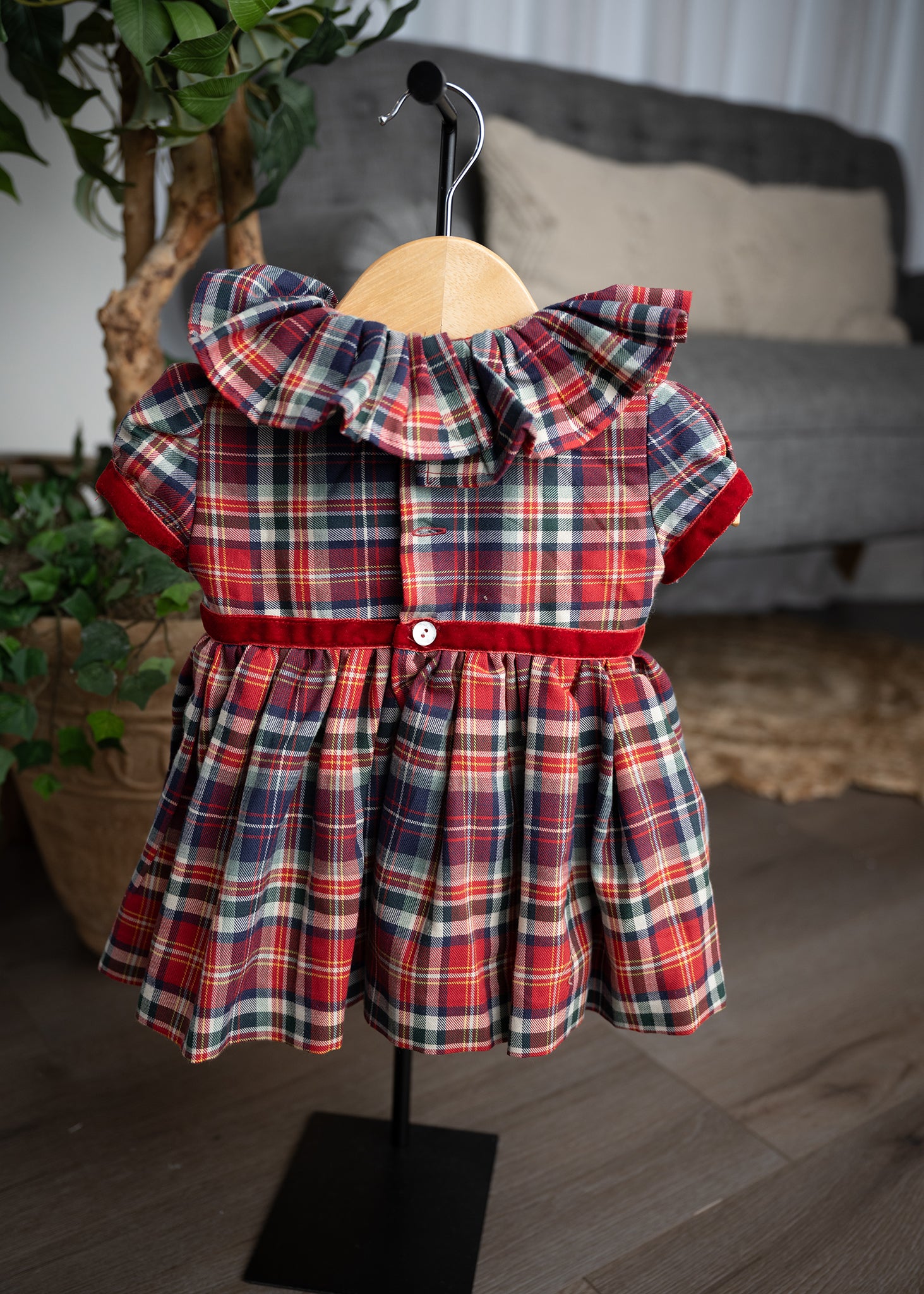 ladies tartan dress Sal & Pimenta Girls Red Noel Holiday Plaid Dress with Lace Details and Side Bows 2T