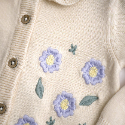 Viverano Organics Sweet Floral & Pointelle Knit Baby Cardigan (Organic Cotton) – Sweet Cream
