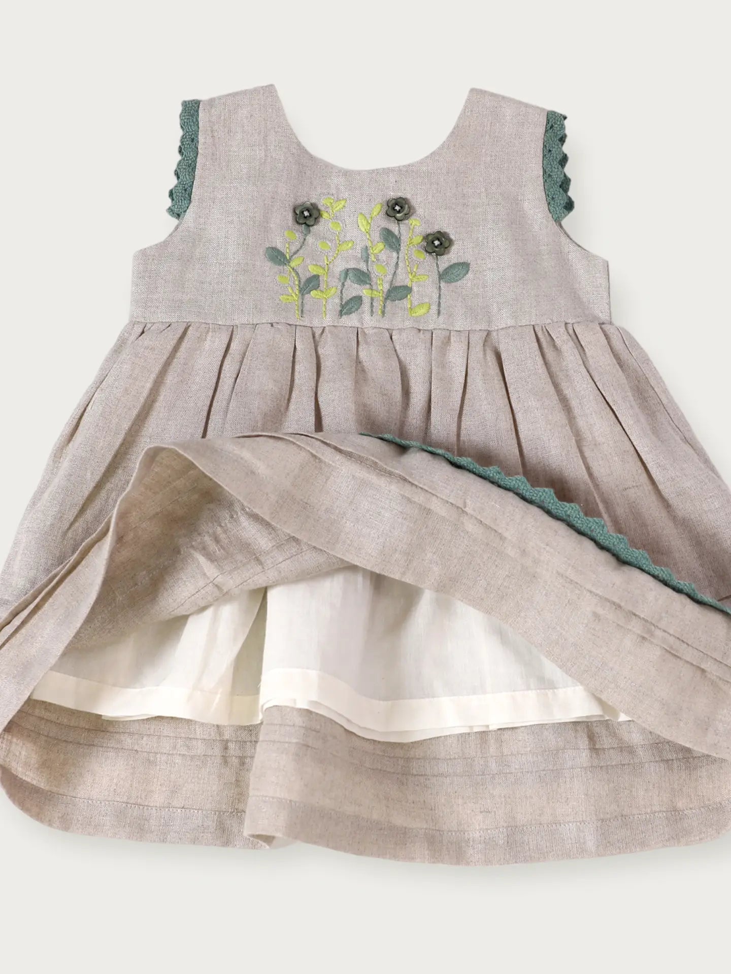 Viverano Organics Sylvie Embroidered Linen Baby Dress+Bloomer (Organic Cotton) - Natural Linen