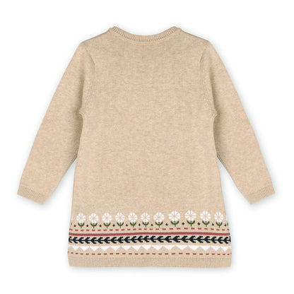 Viverano Organics Fair Isle Baby Girl Sweater Knit Dress (Organic Cotton) – Oatmeal Heather