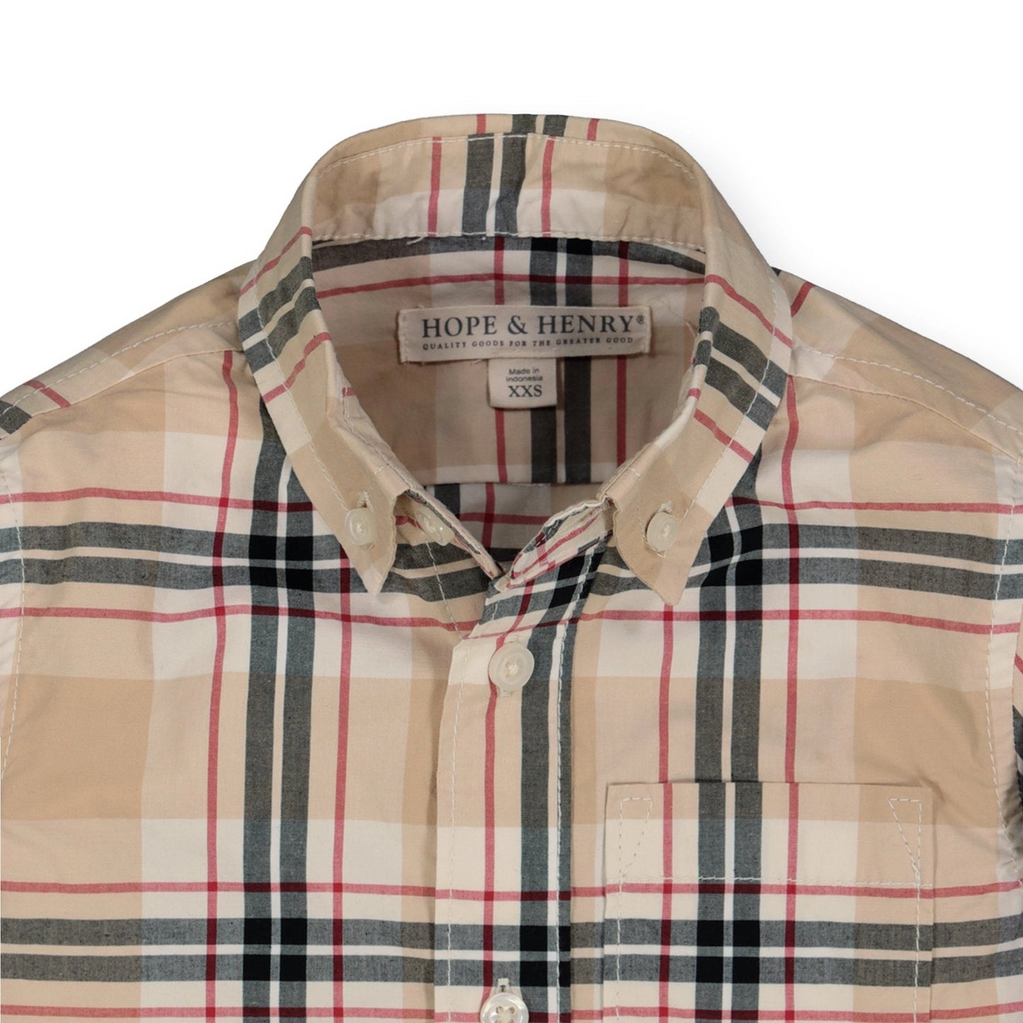 Hope and Henry Stretch Poplin Button Down Shirt – Classic Tan Plaid