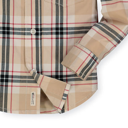 Hope and Henry Stretch Poplin Button Down Shirt – Classic Tan Plaid