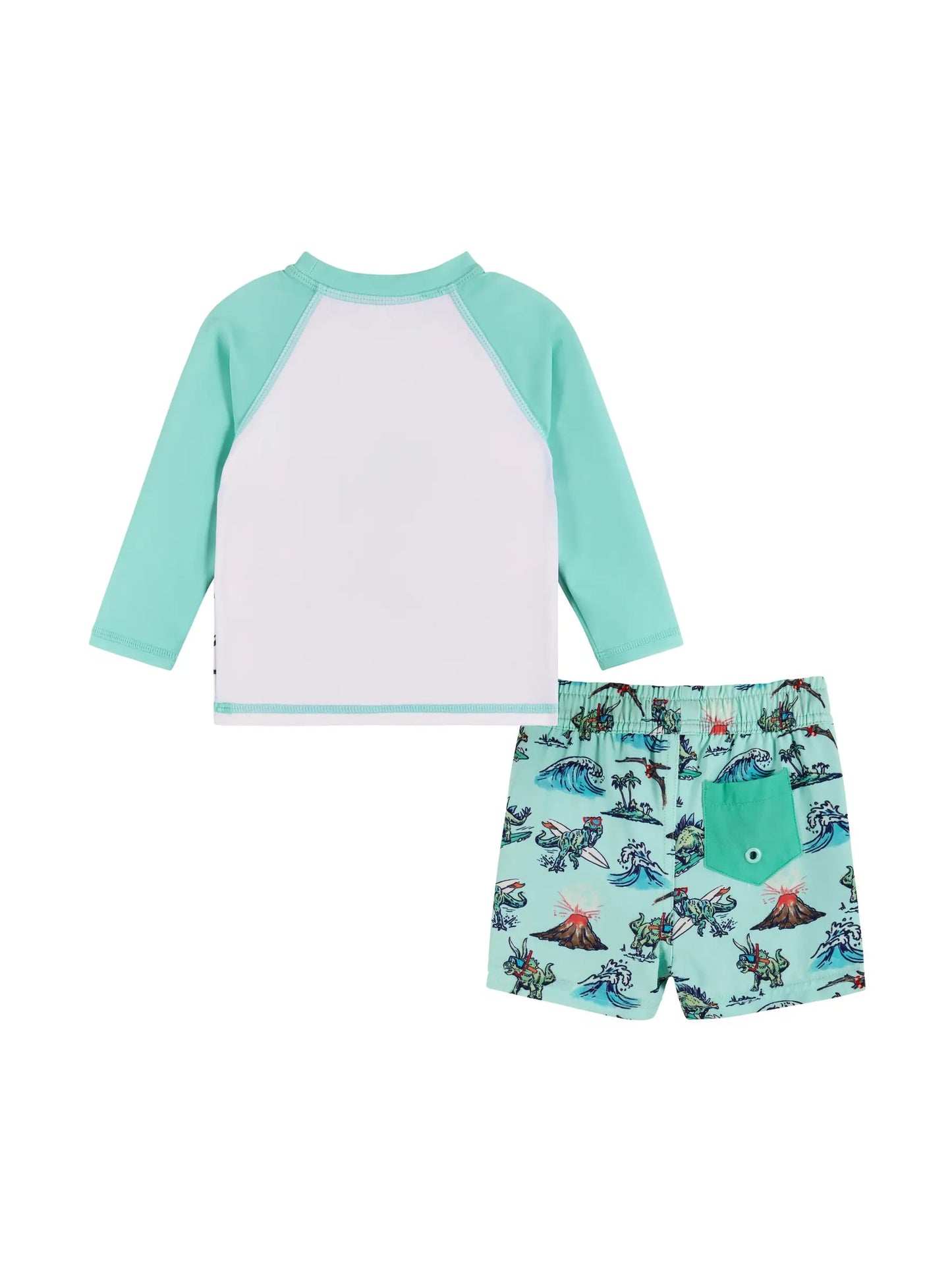 teal dino swim suit rash guard swim trunks long sleeve rash guard 