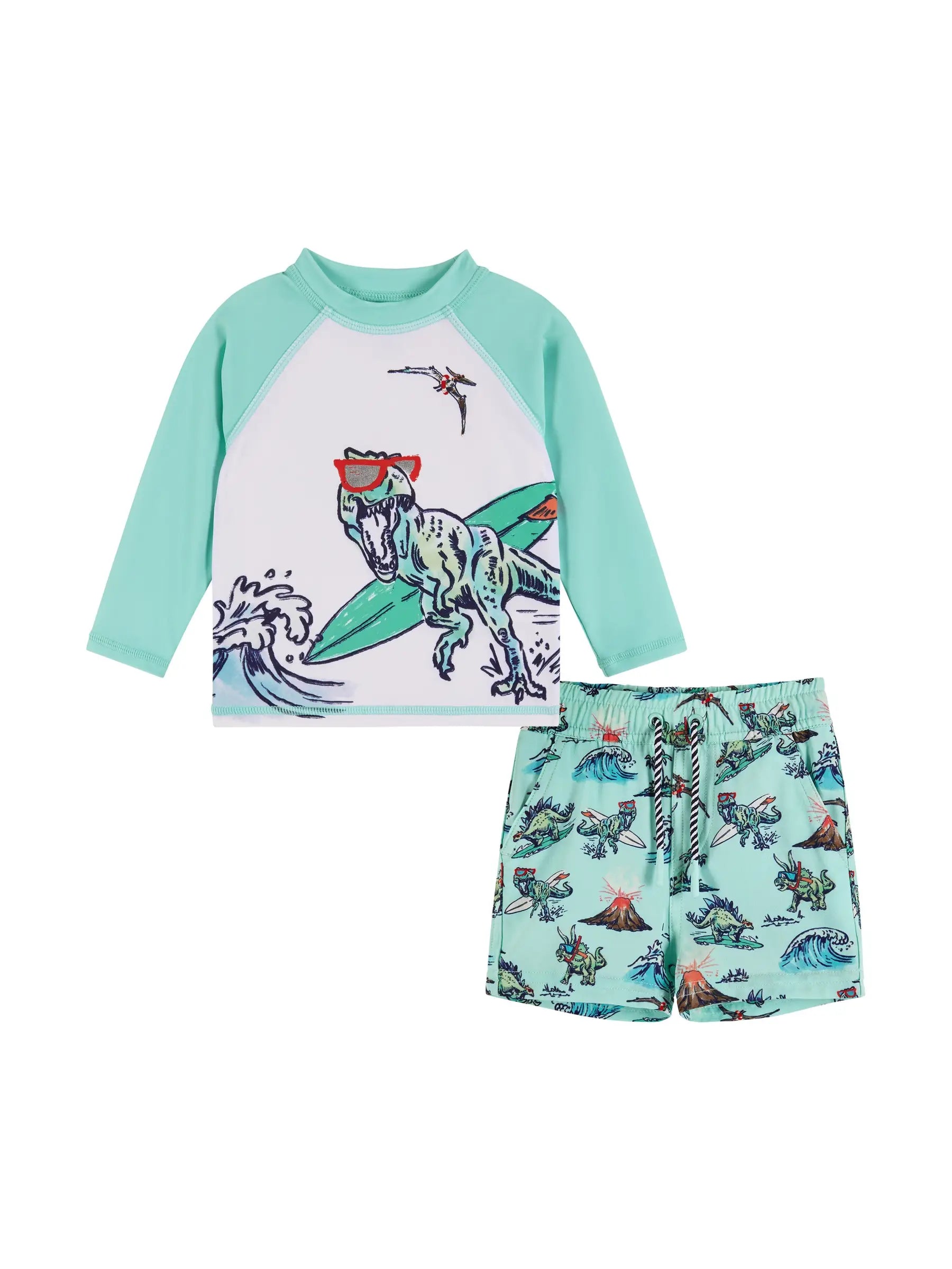 teal dino swim suit rash guard swim trunks long sleeve rash guard 