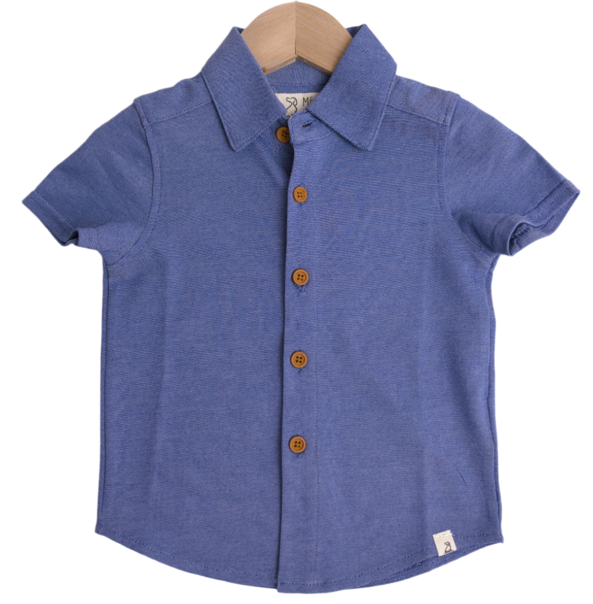 Me & Henry royal blue button up collared short sleeve shirt