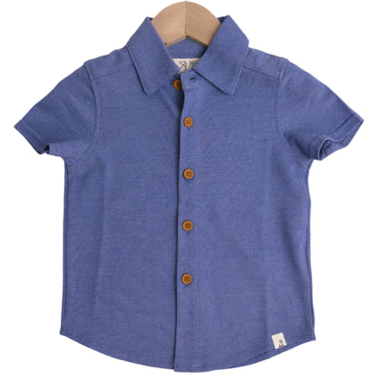 Me & Henry royal blue button up collared short sleeve shirt
