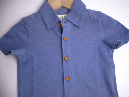 Me & Henry royal blue button up collared short sleeve shirt