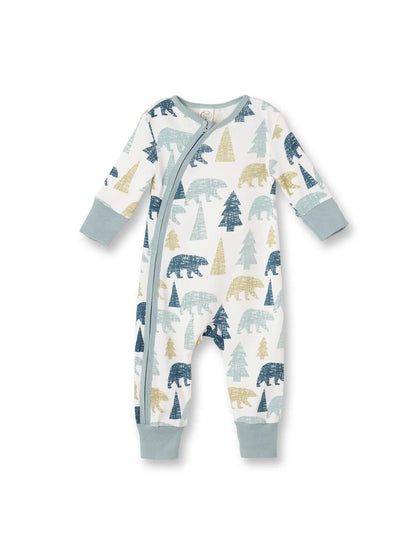 bamboo cotton pjs zipper pjs bears teal and cream 