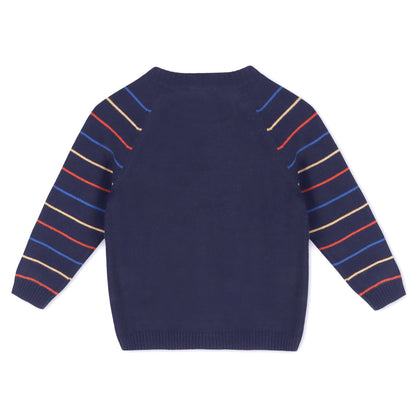 Viverano Organics Train Jacquard Knit Baby Raglan Pullover Sweater (Organic) – Navy Blue