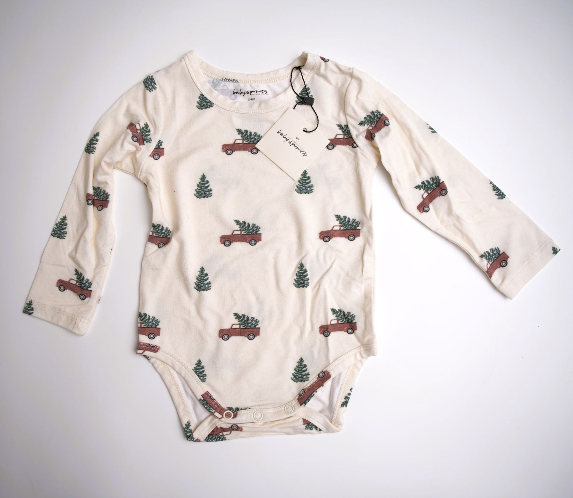 babysprouts bamboo cotton long sleeve christmas truck onsie
