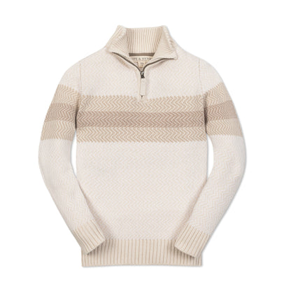 Beige sweater with a patterned band on a white background