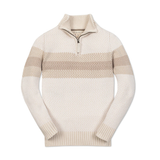 Beige sweater with a patterned band on a white background