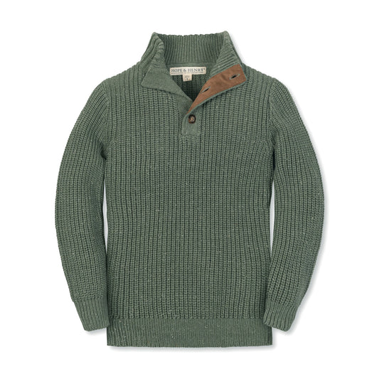 Hope & Henry Organic Mock Neck Sweater - Sage Fleck