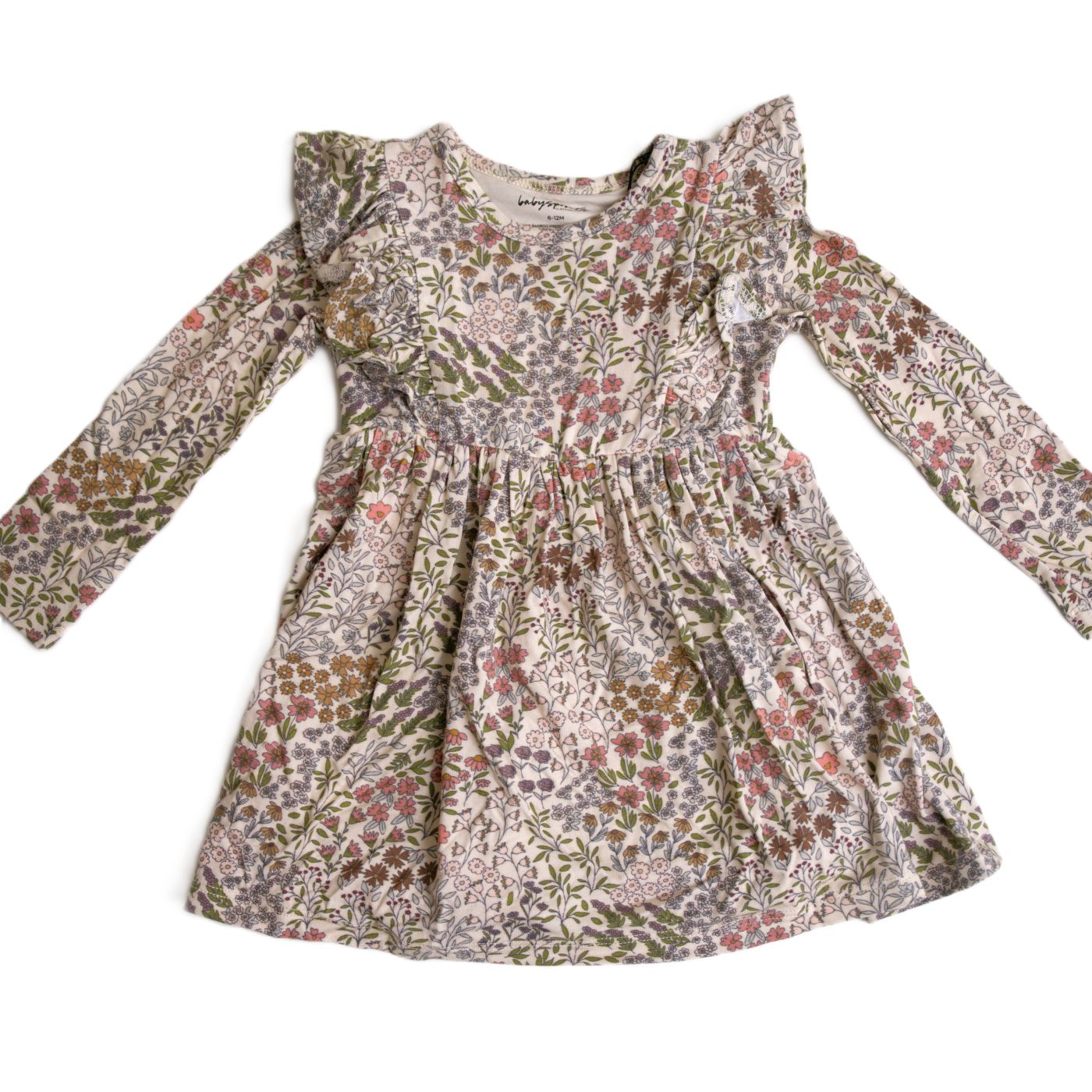 babysprouts, holiday, winter dress, long sleeve, floral print, girls, ruffle sleeves