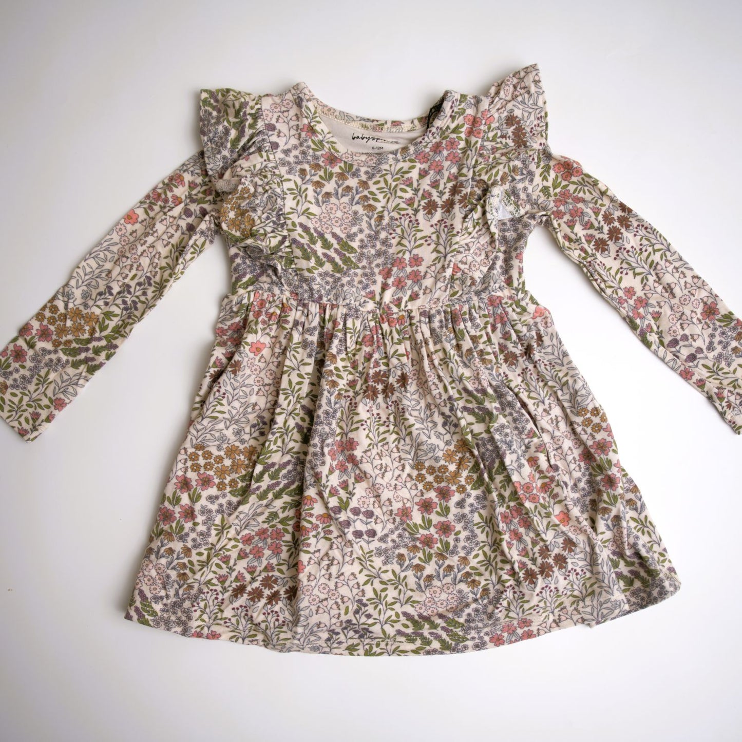 babysprouts, holiday, winter dress, long sleeve, floral print, girls, ruffle sleeves