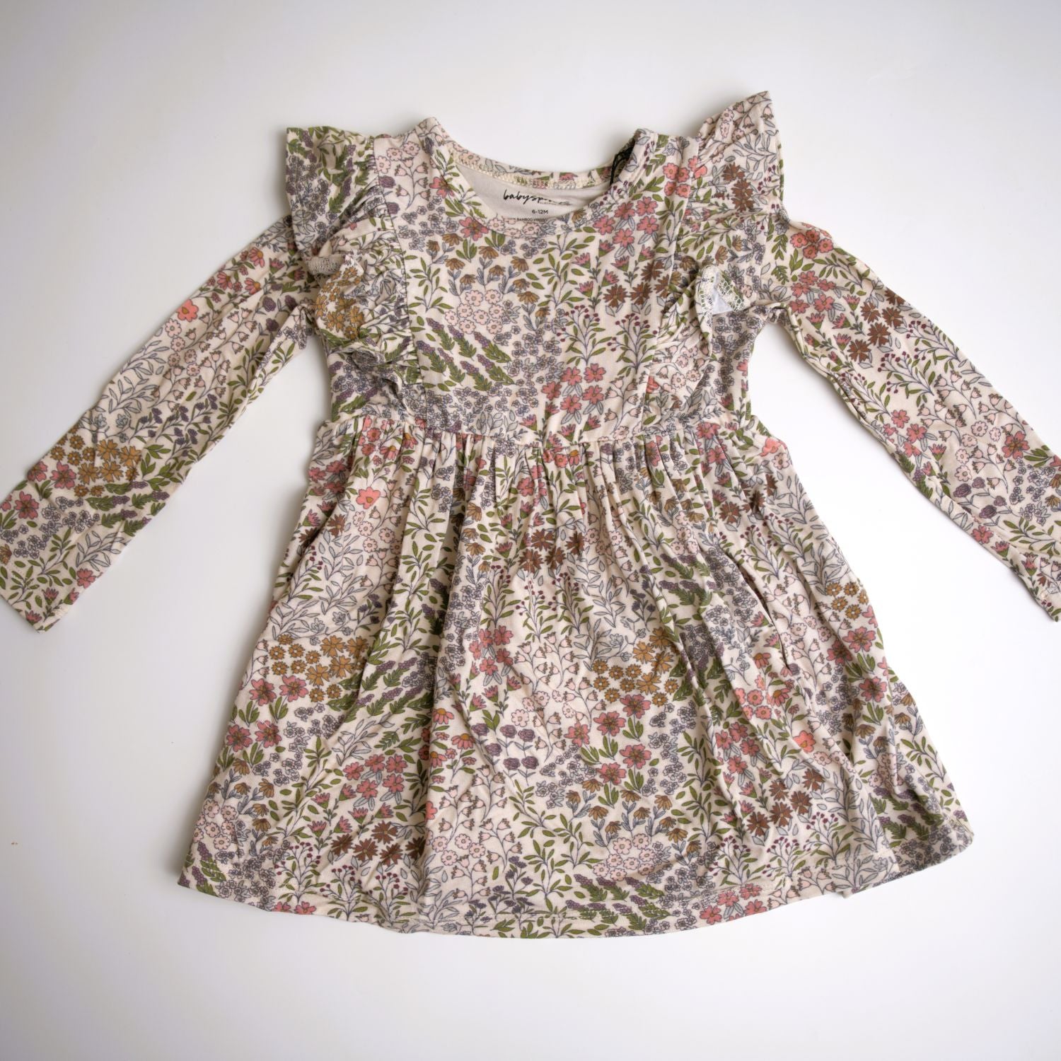 babysprouts, holiday, winter dress, long sleeve, floral print, girls, ruffle sleeves