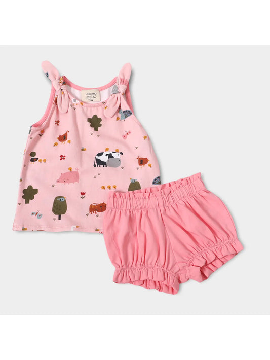 viverano farm baby girl pink playsuit tank and shorts cows chickens