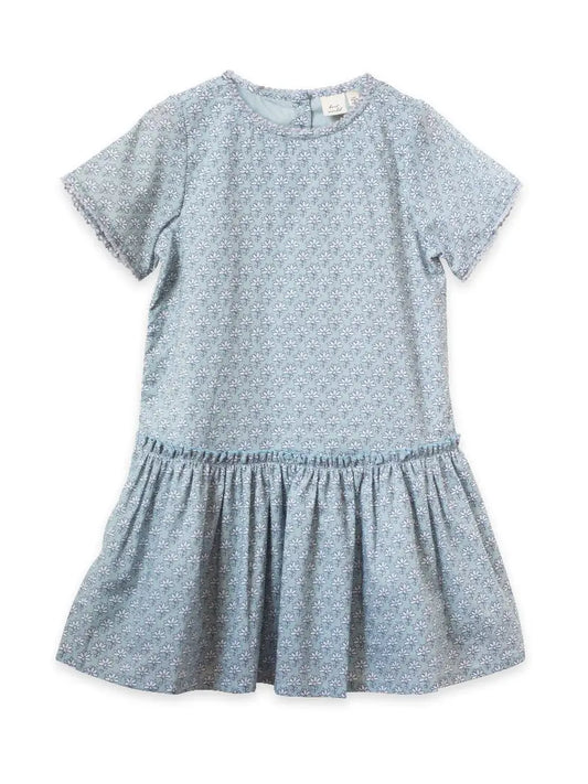 beet work willow dress skyblue block prink cotton lining short sleeve 