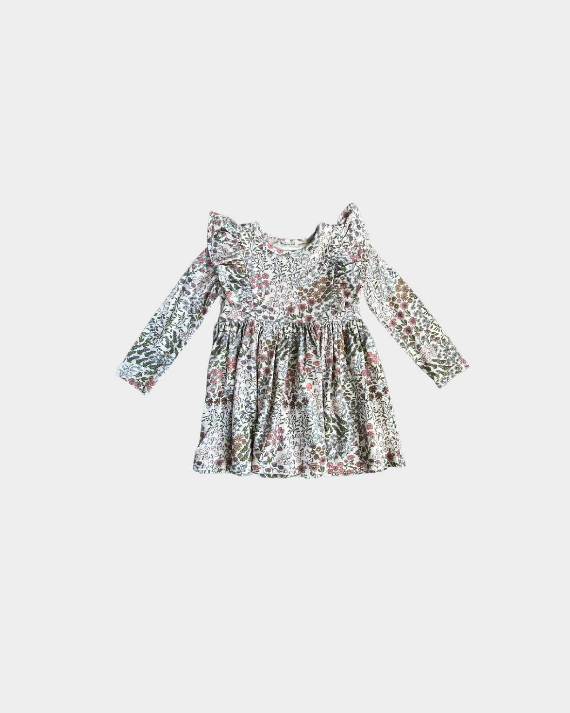 babysprouts, holiday, winter dress, long sleeve, floral print, girls, ruffle sleeves