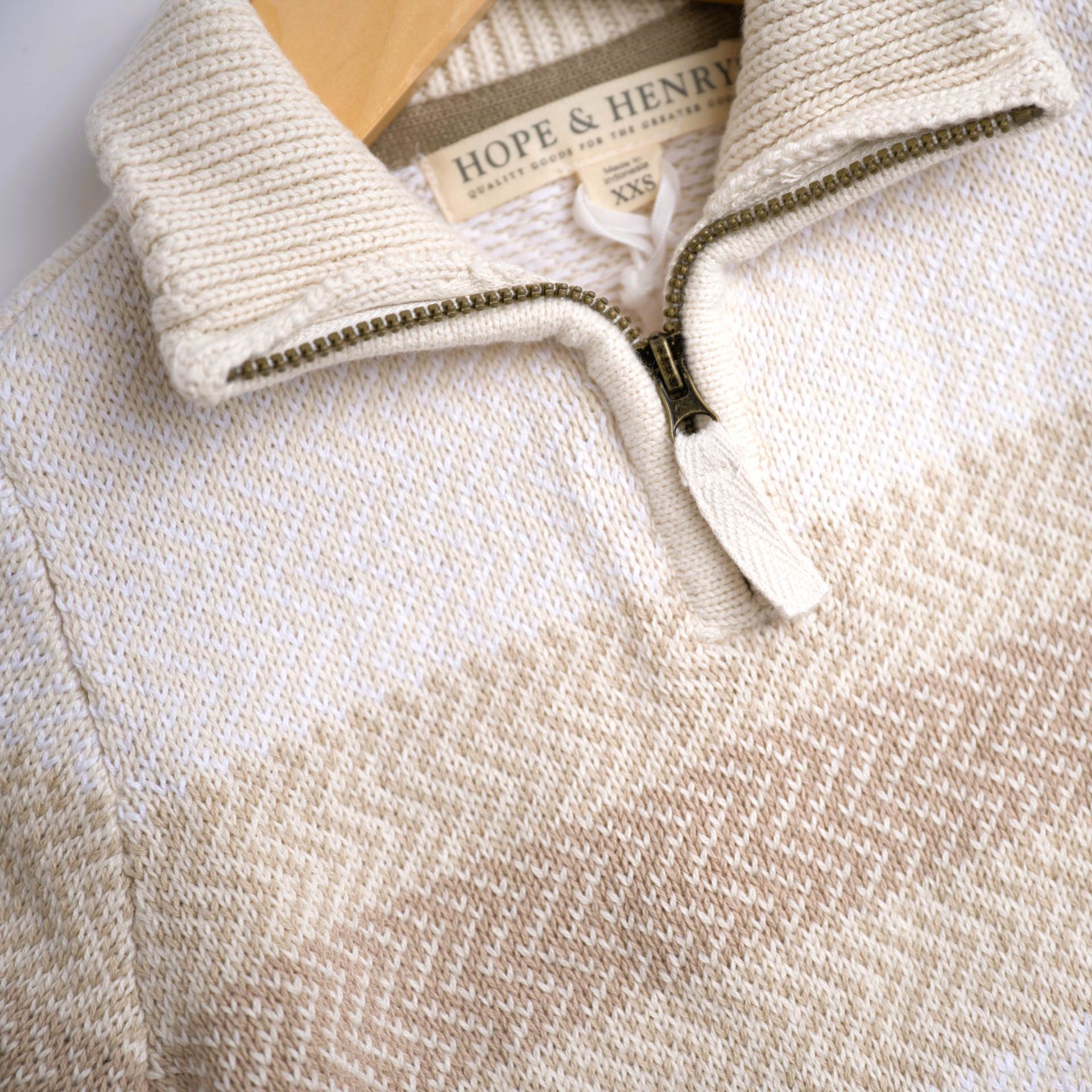 hope & henry beige chevron half-zip sweater cream